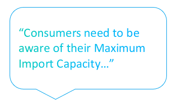 Speech bubble with text written in it: Consumers need to be aware of their Maximum Import Capacity